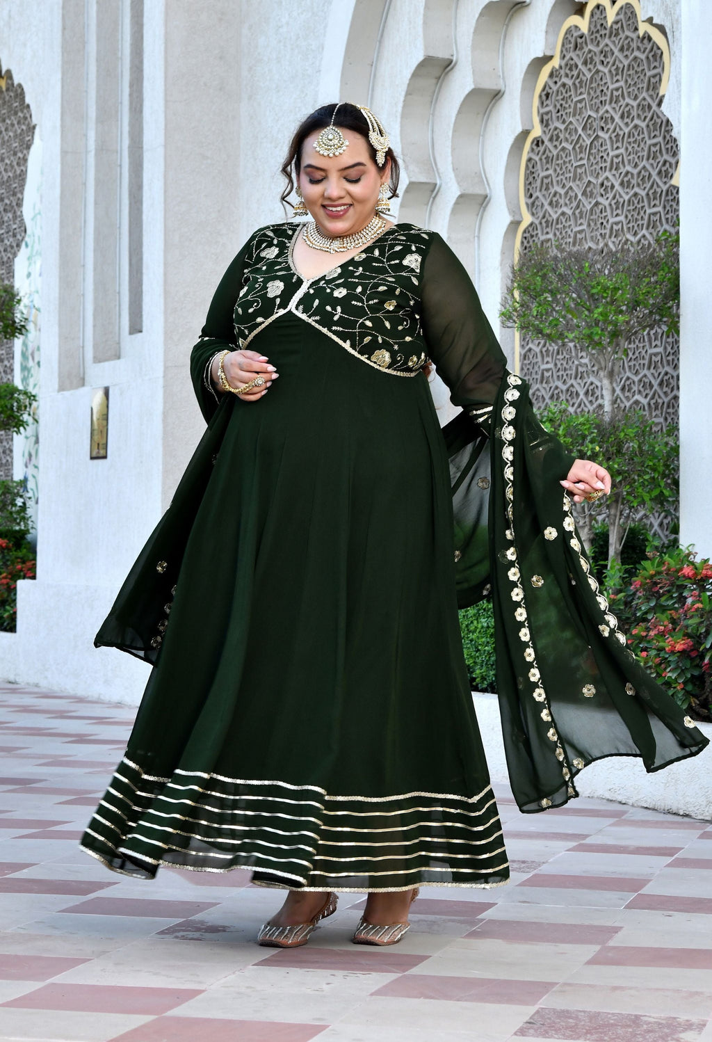 Noor Mahal Embroidered Georgette Anarkali Set With Dupatta
