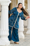 Plus Size Exclusive Festive Teal Embroidered Jimmy Choo Co-ord Set