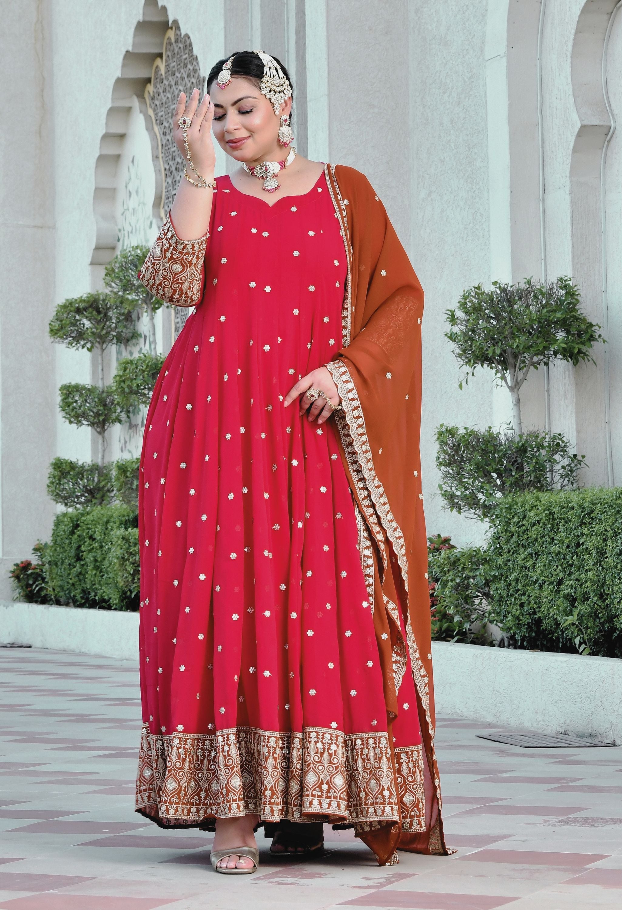 Gulnaar Heritage Rani Pink Georgette Anarkali With Dupatta