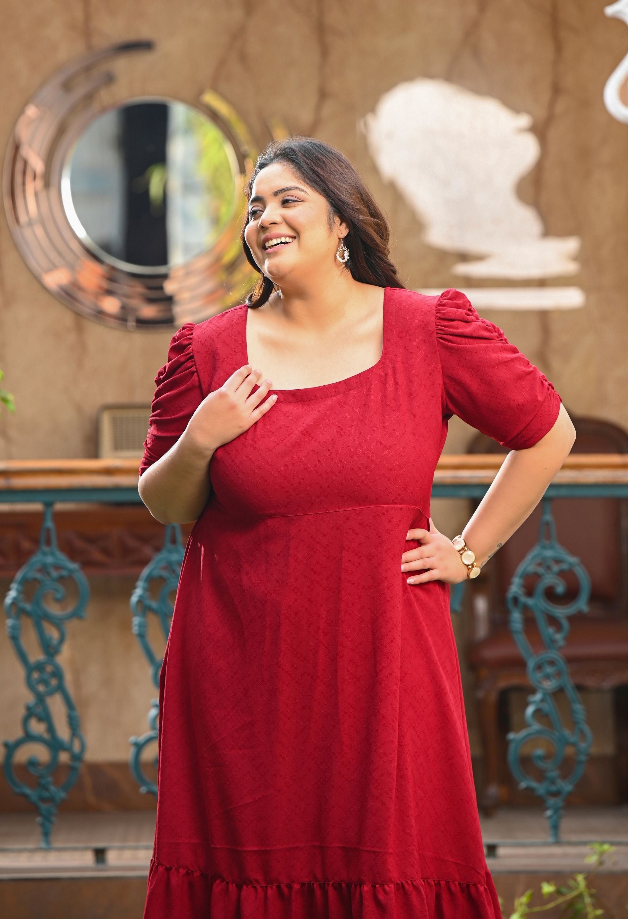Plus Size Scarlet Square-Neck Midi Dress