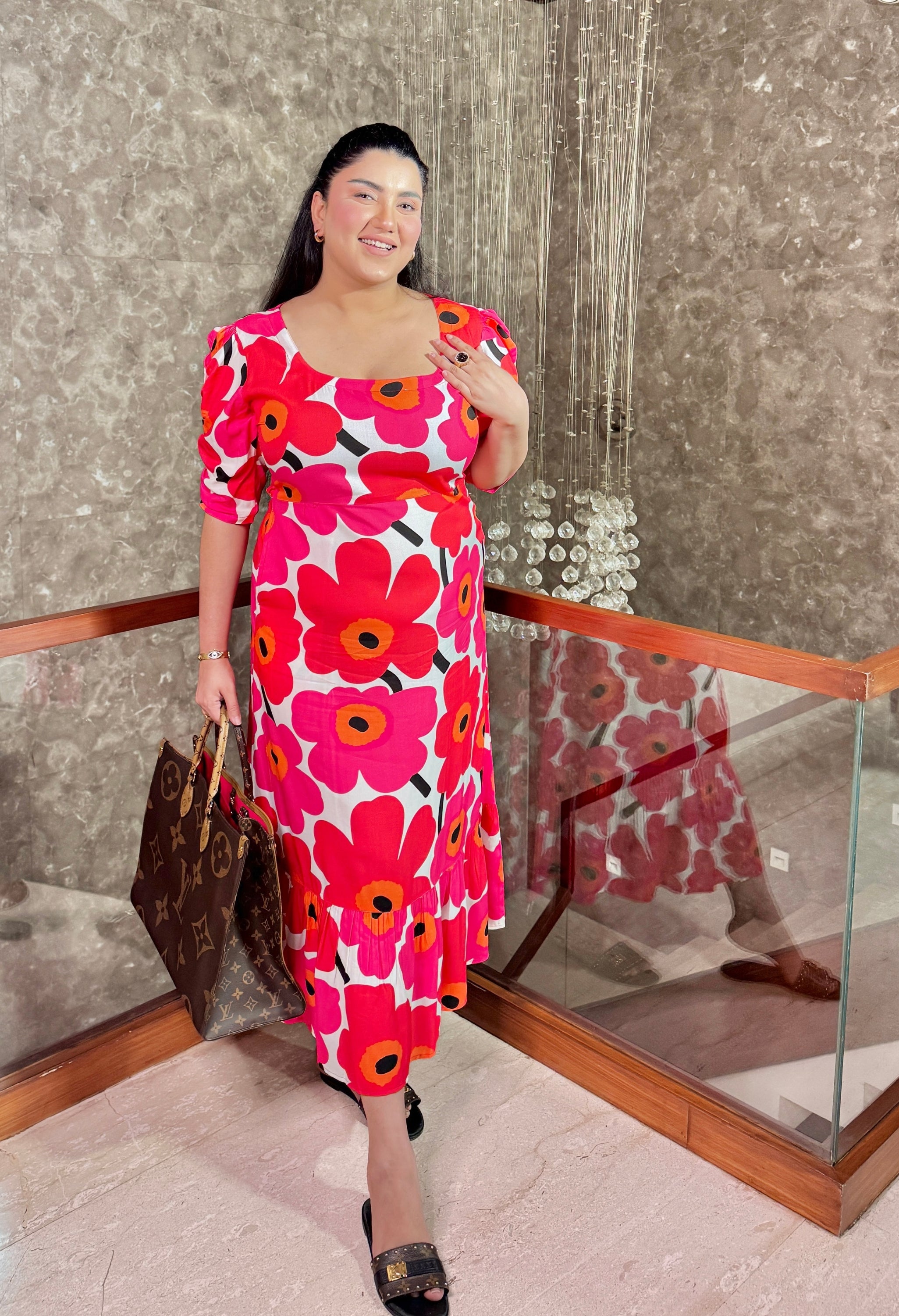 Plus Size Breezy & Colourful Floral Midi Dress