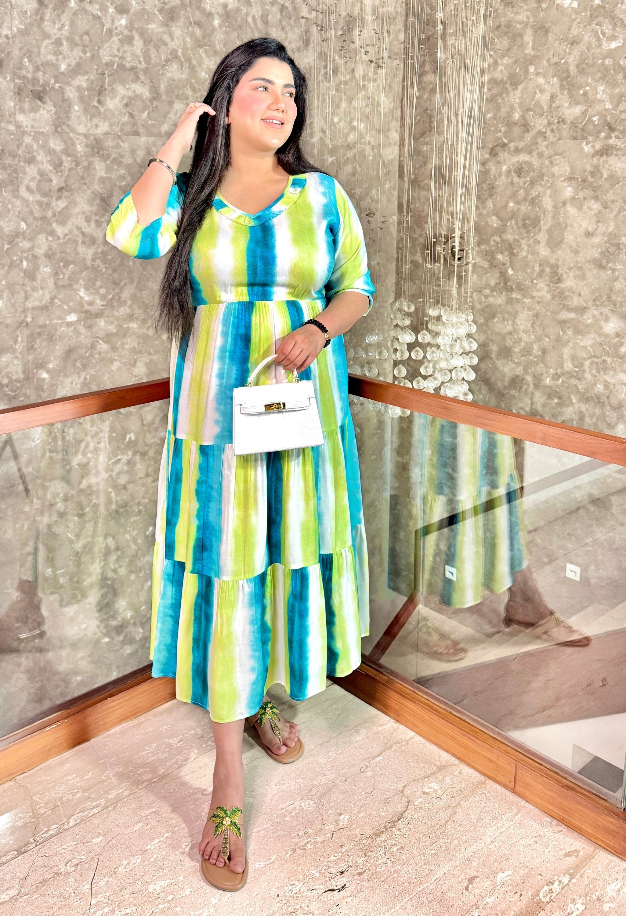 Plus Size Fun Tye Dye Ruffle Neck Dress