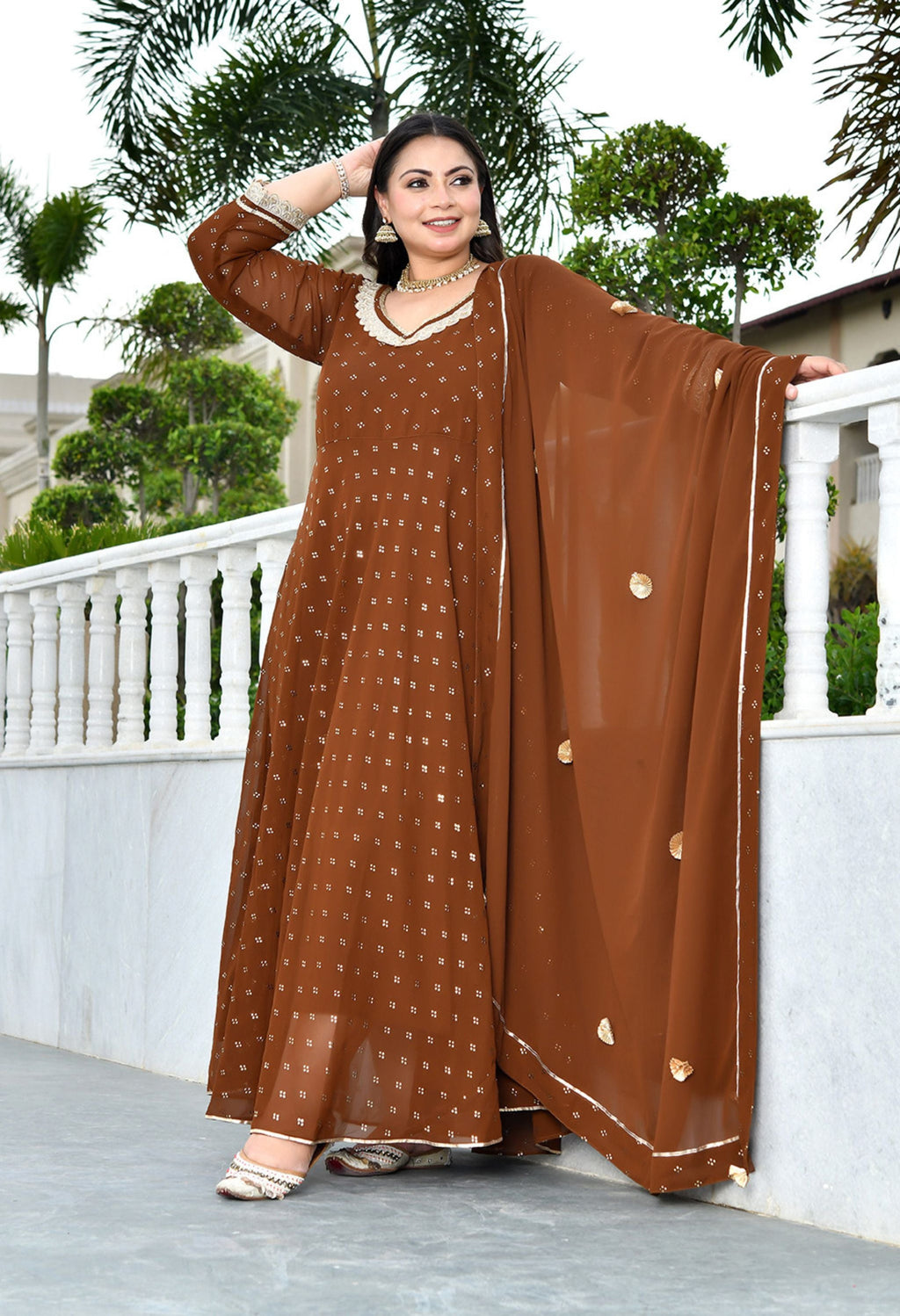 Zarmina Cocoa Mukaish Georgette Anarkali with Dupatta