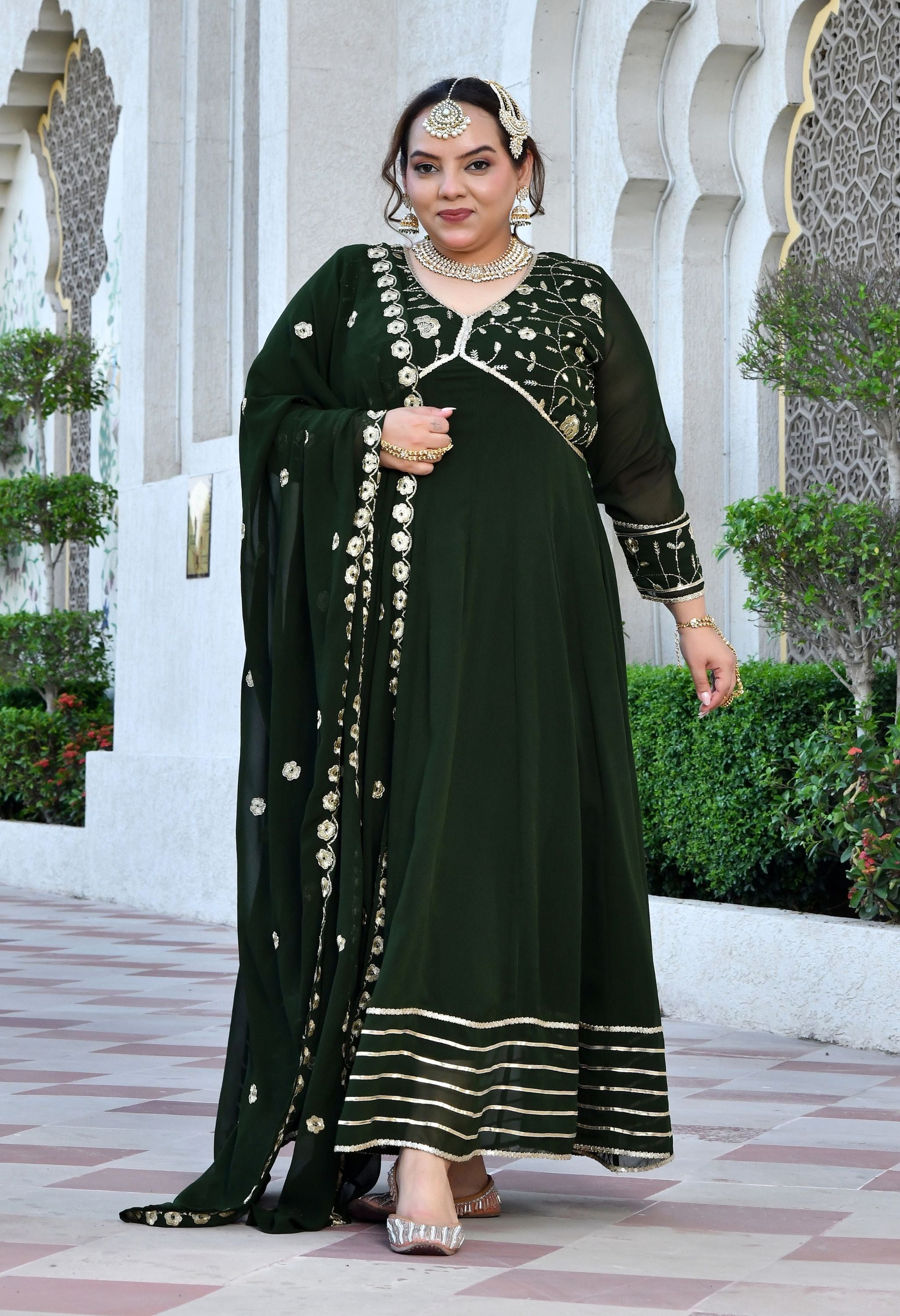 Noor Mahal Embroidered Georgette Anarkali Set With Dupatta