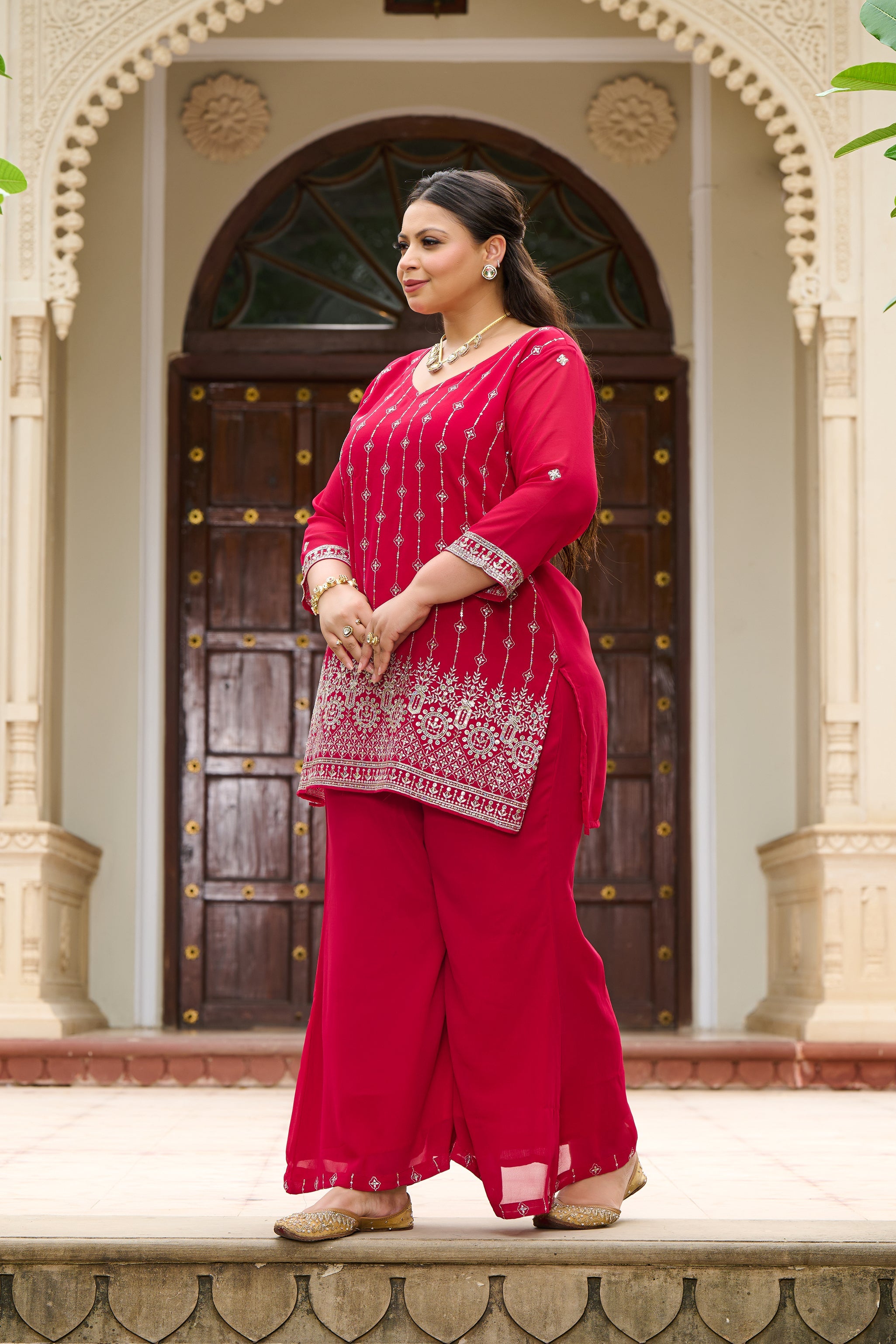 Plus Size Fiza Rani Pink Embroidered Co-ord Set
