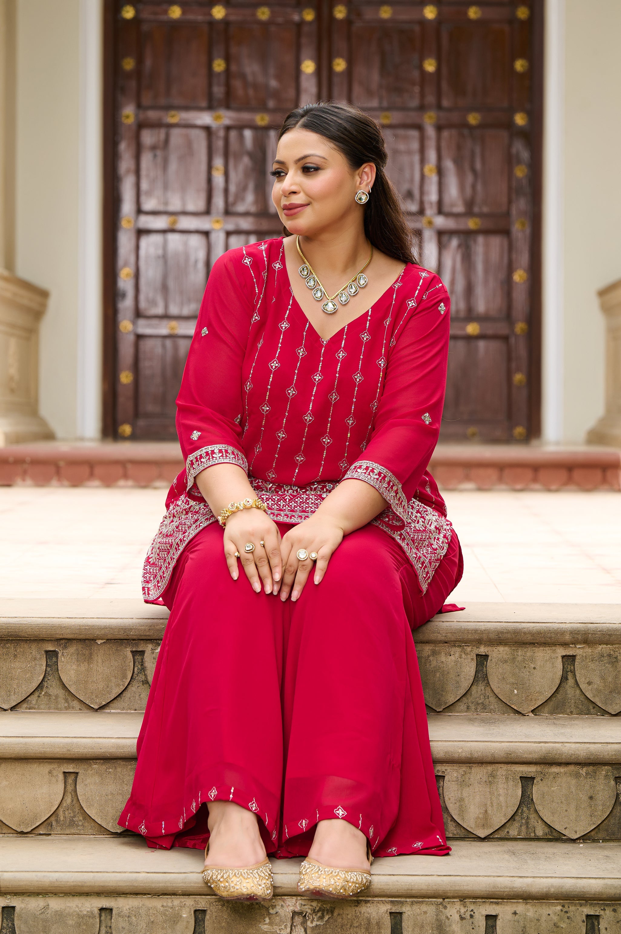Plus Size Fiza Rani Pink Embroidered Co-ord Set