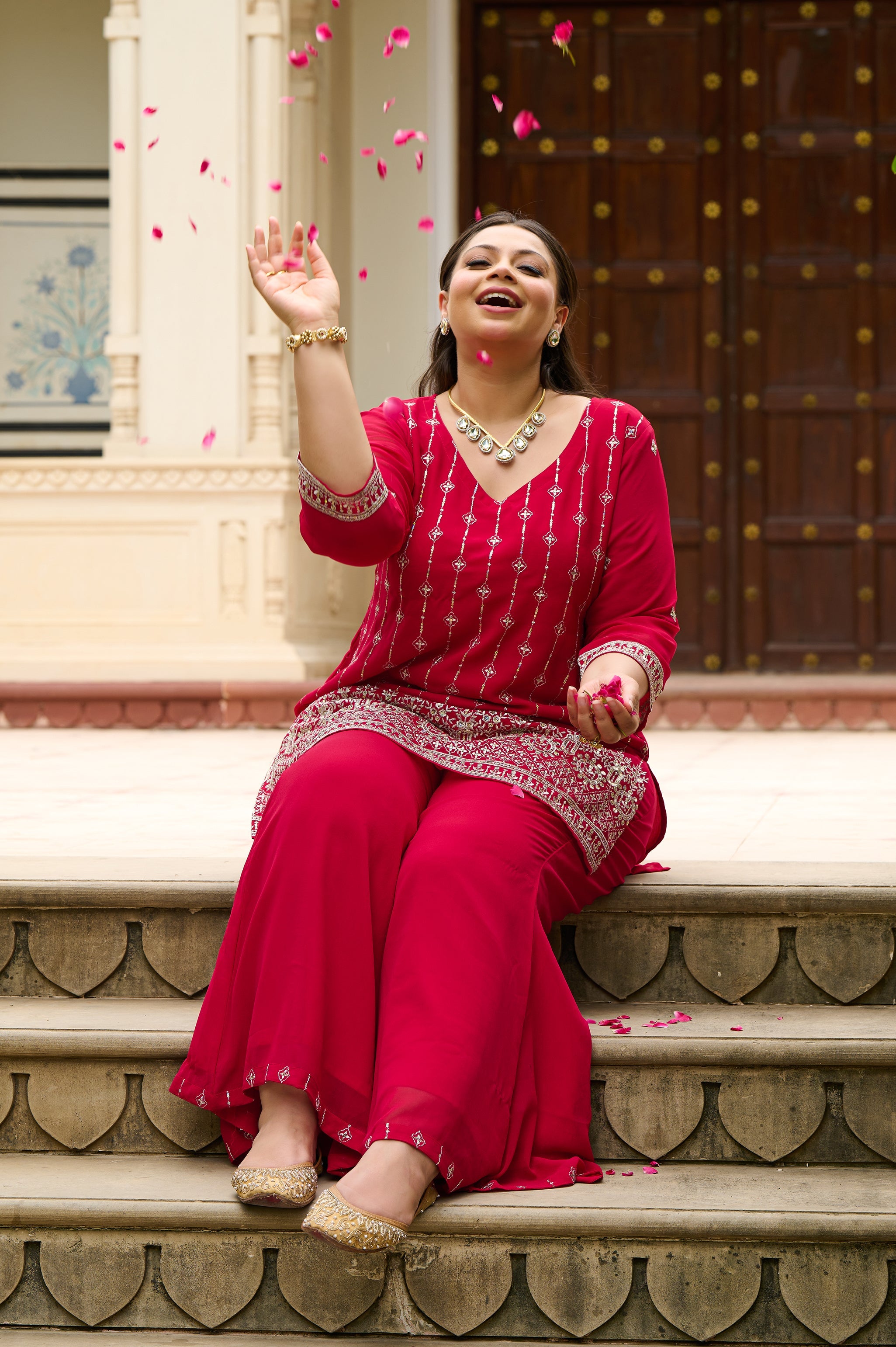 Plus Size Fiza Rani Pink Embroidered Co-ord Set
