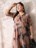 Statement Nude Tie-Dye Georgette Dress with Romantic Ruffle Hem
