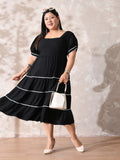 Classic Black Rayon Dress with White Contrast Lace & Flowy Silhouette