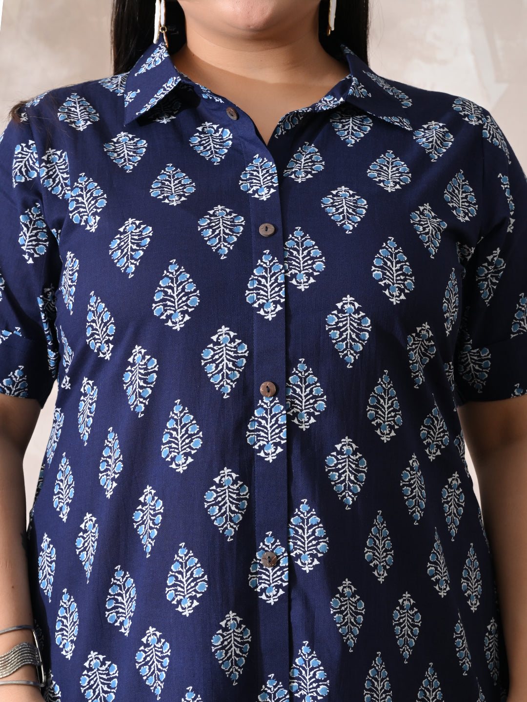 Indigo Muse Premium Cotton Shirt Dress with Timeless Print