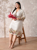 Ivory Floral Rayon Midi Dress with Border Print & Flowy Fit