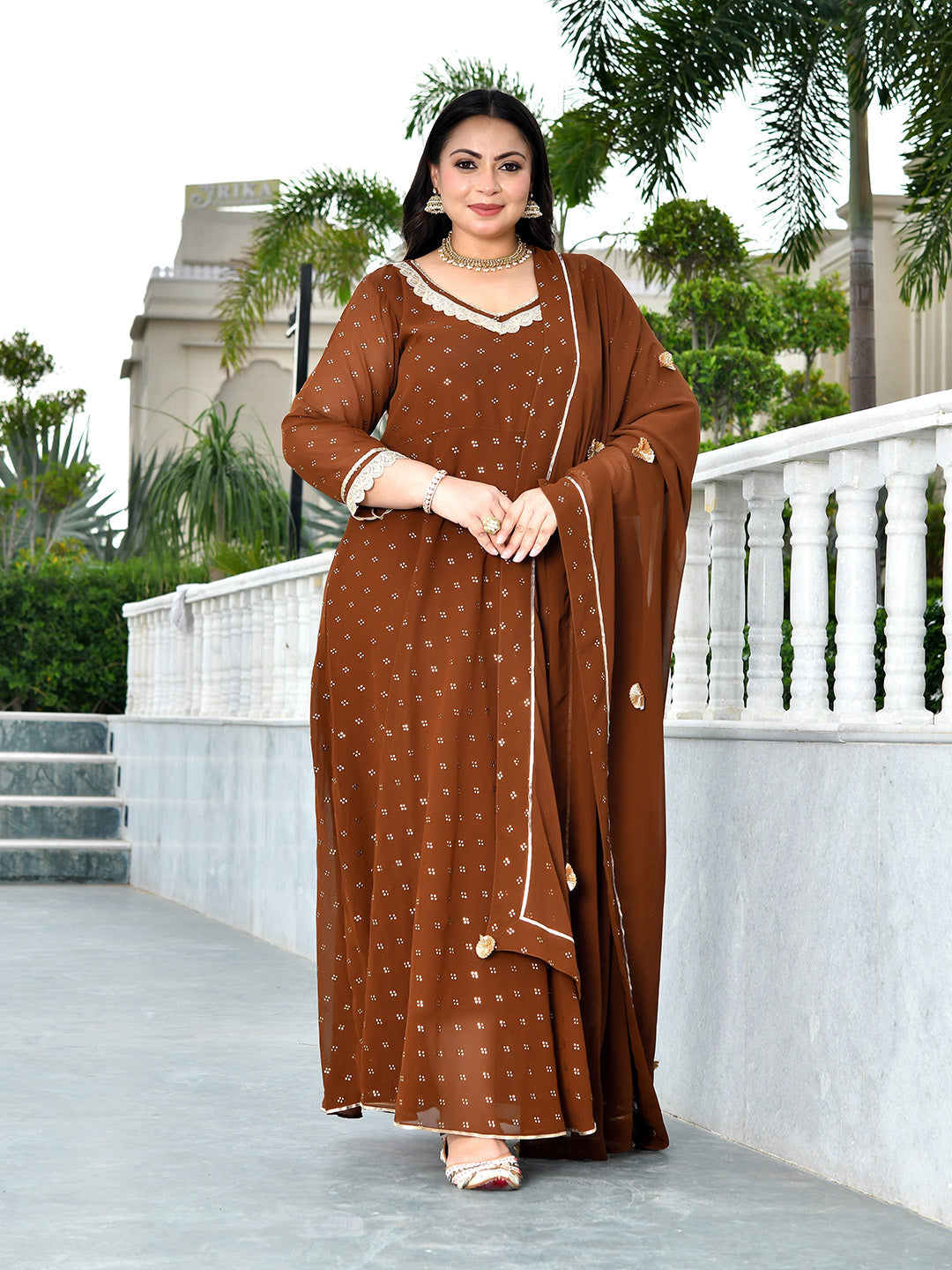 Zarmina Cocoa Mukaish Georgette Anarkali with Dupatta