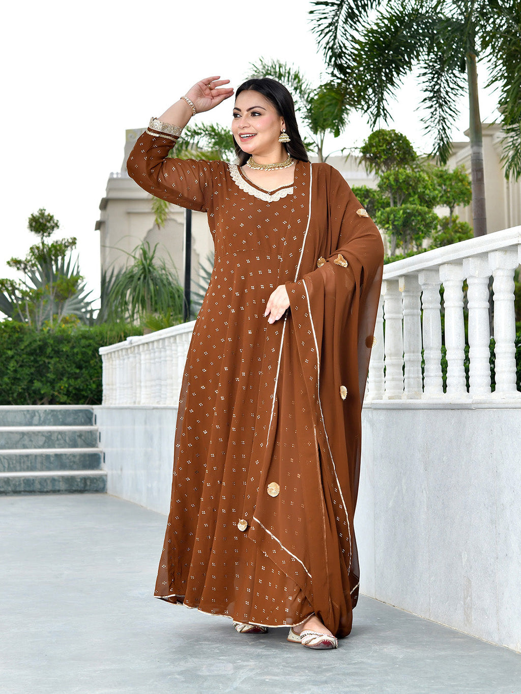 Zarmina Cocoa Mukaish Georgette Anarkali with Dupatta