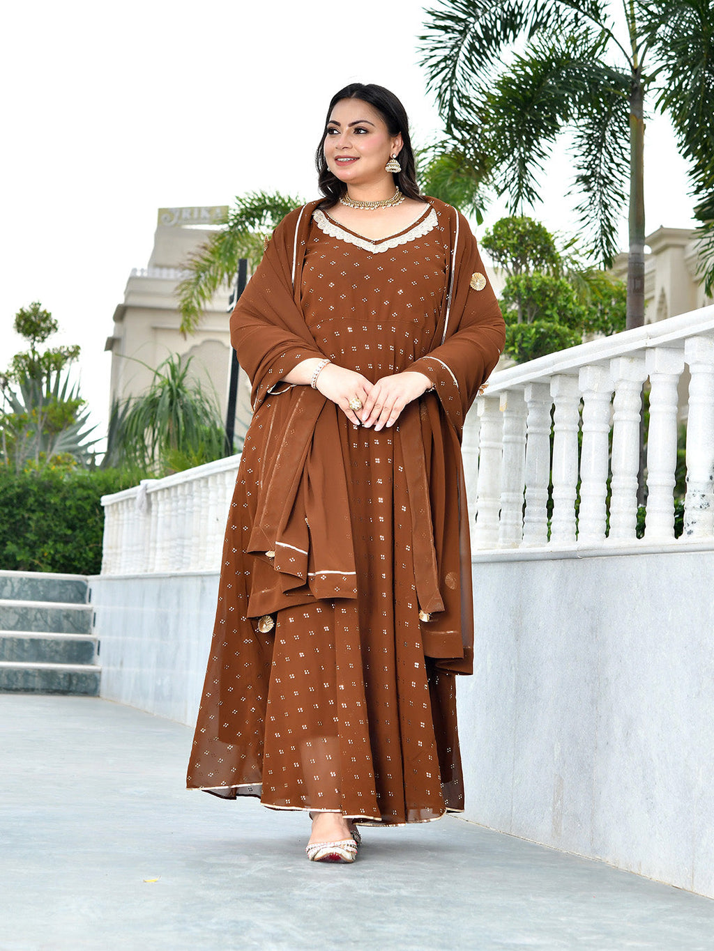Zarmina Cocoa Mukaish Georgette Anarkali with Dupatta