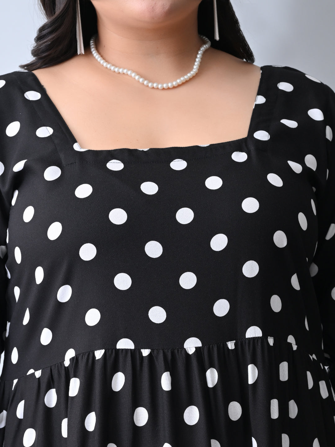 Vintage Polka Rayon Midi Dress with Breezy Tiered Design