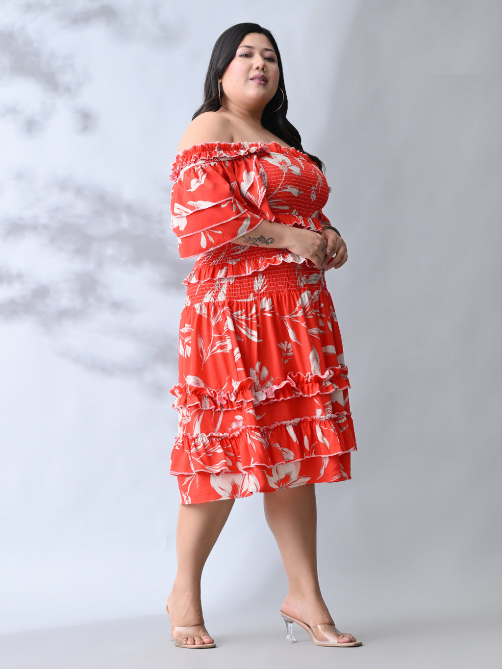 Trendy Ruffle Coral Bloom Rayon Dress