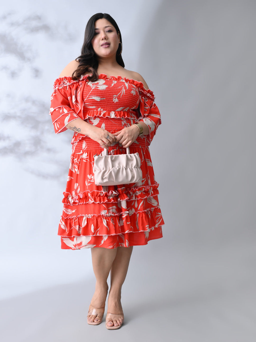 Trendy Ruffle Coral Bloom Rayon Dress