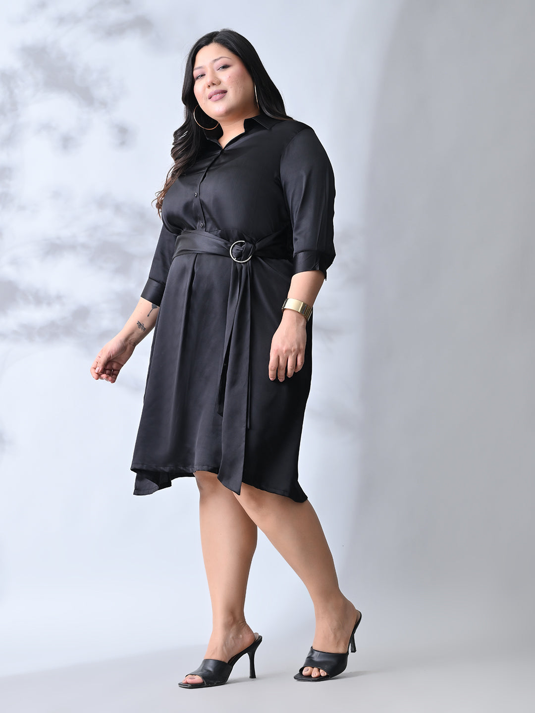 Stylish Classic Black Belted Flare Dress