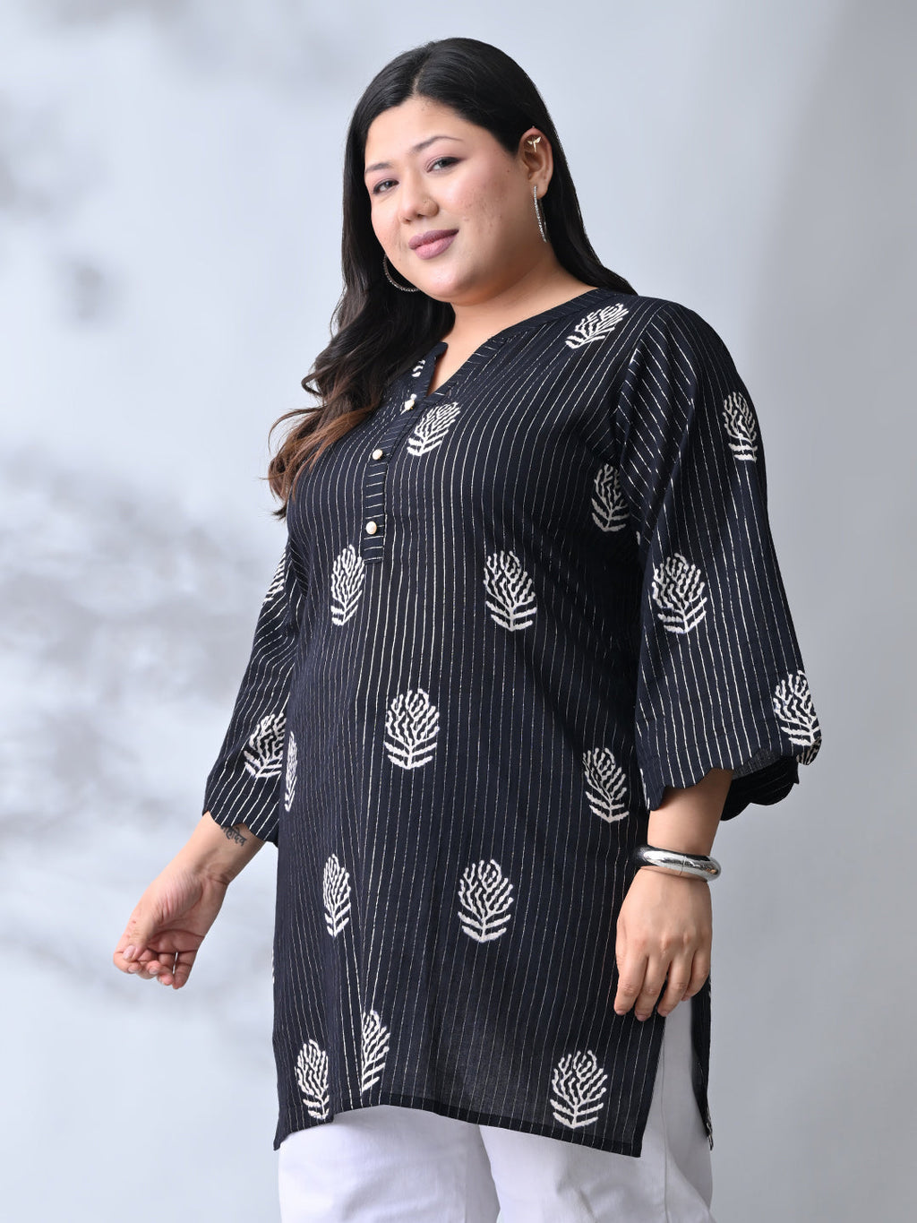 Classic Black Cotton Kurta with HandBlock Minimal Print