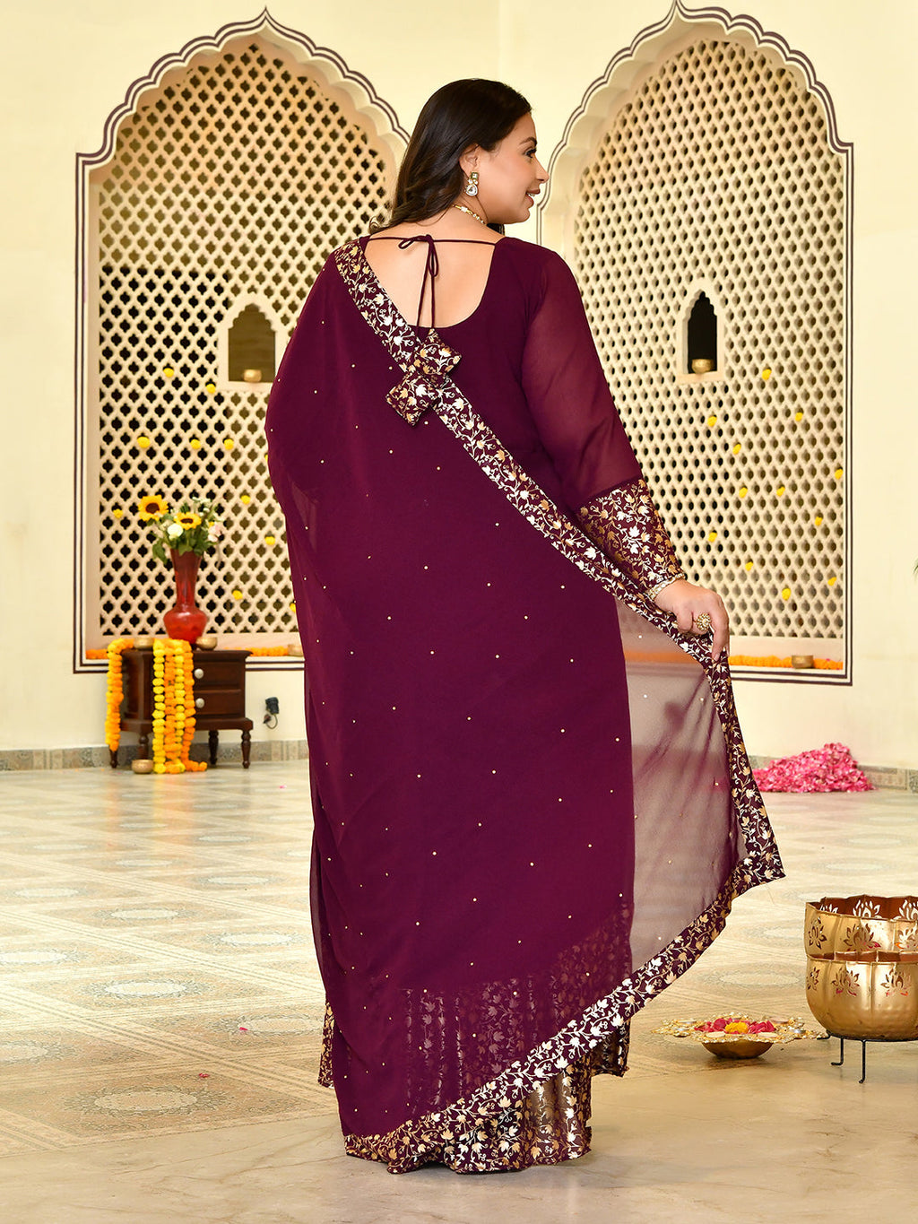 Classic Wine & Gold Georgette Anarkali with Dupatta