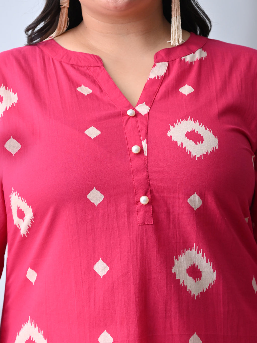 Classic Fushcia Pink Cotton Kurta with Batik Print