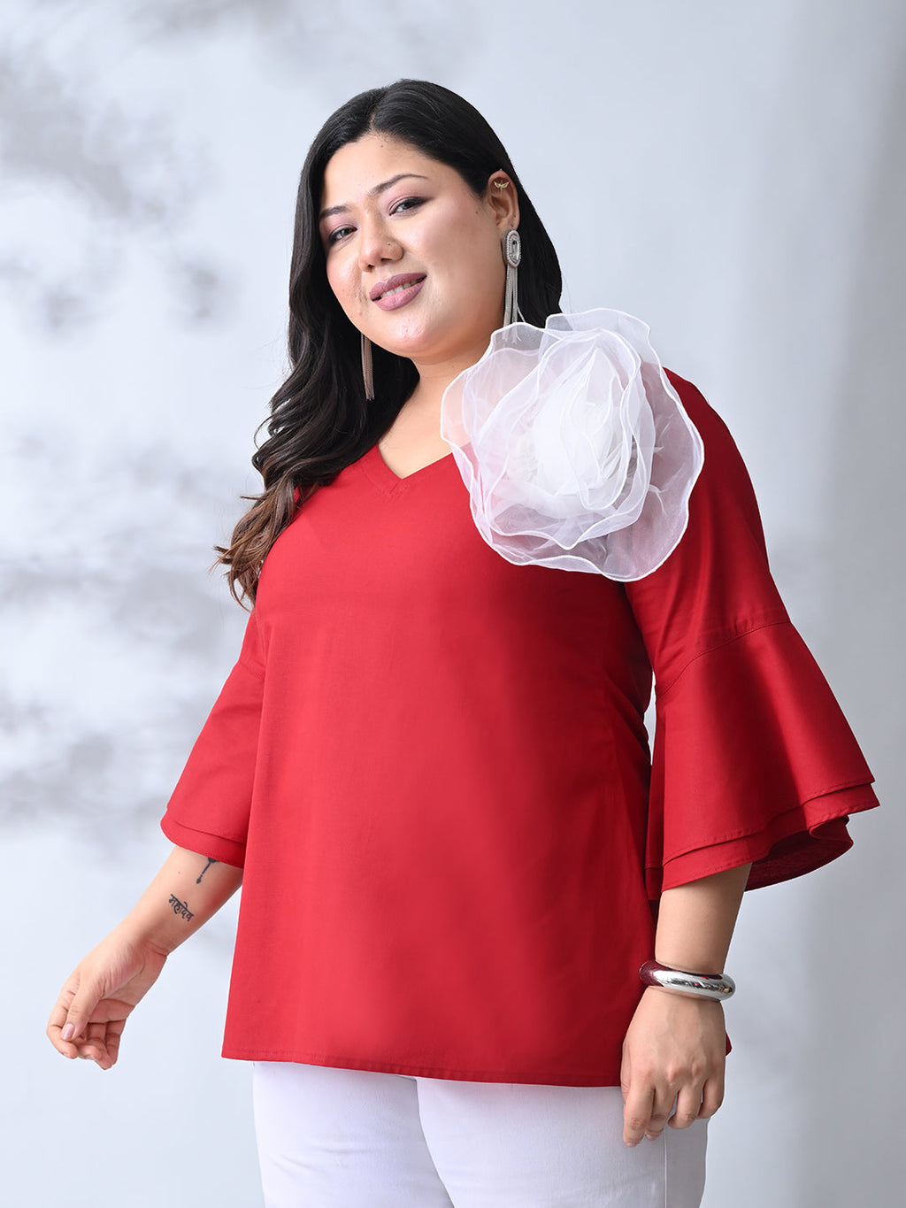 Crimson Maroon Elegance Poplin Top