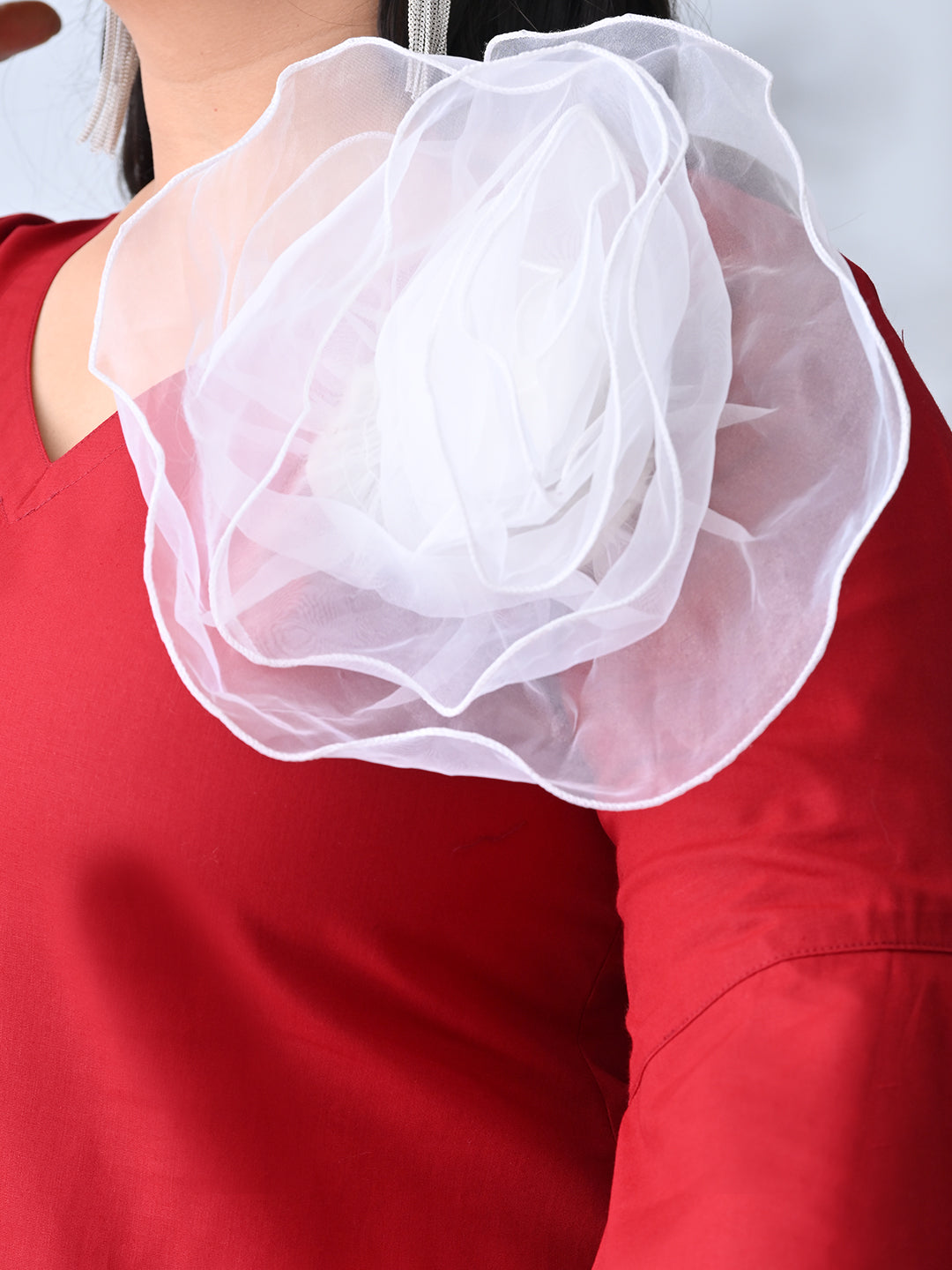 Crimson Maroon Elegance Poplin Top