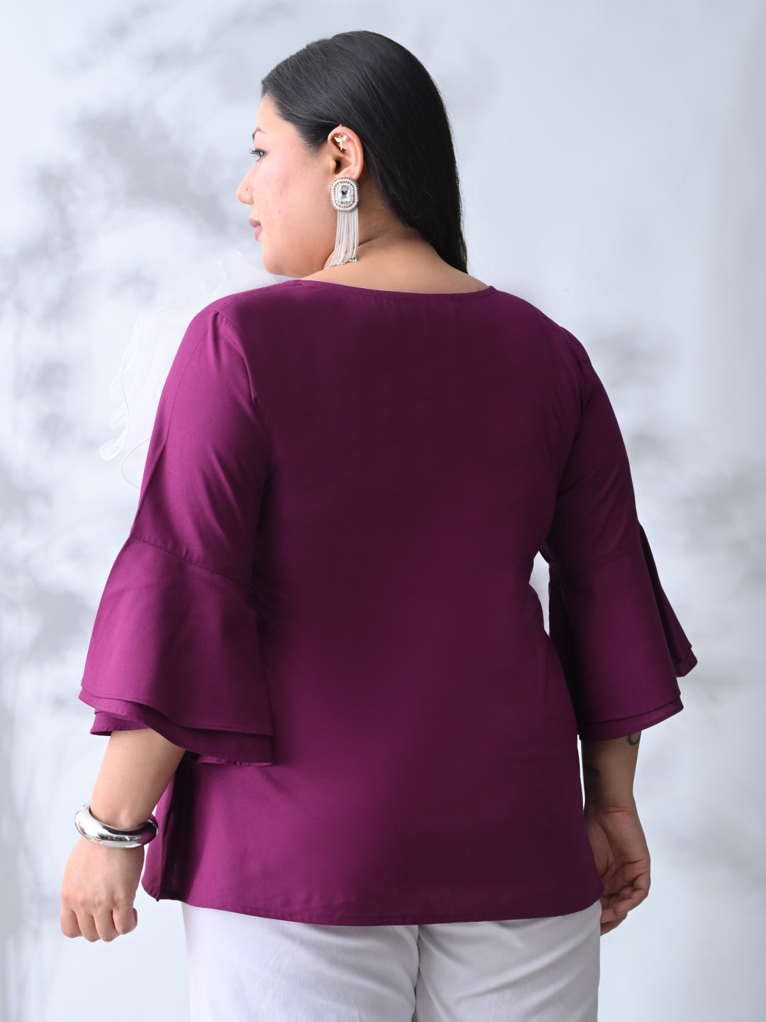 Plum Radiance Bell Sleeve Poplin Top