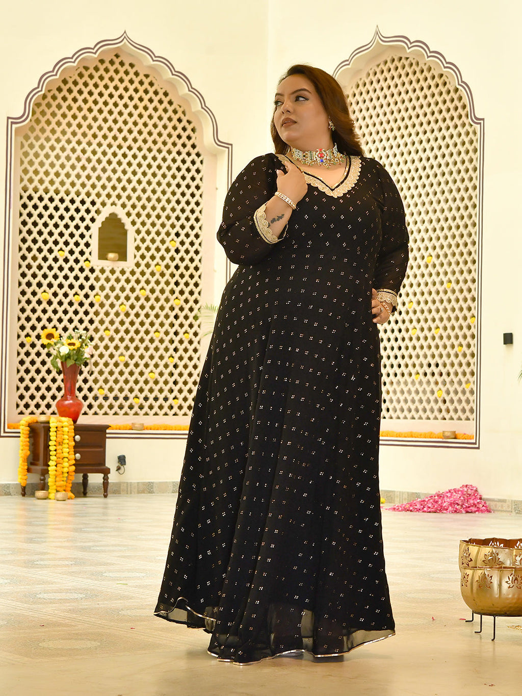 Royal Black Mukaish Georgette Anarkali with Dupatta