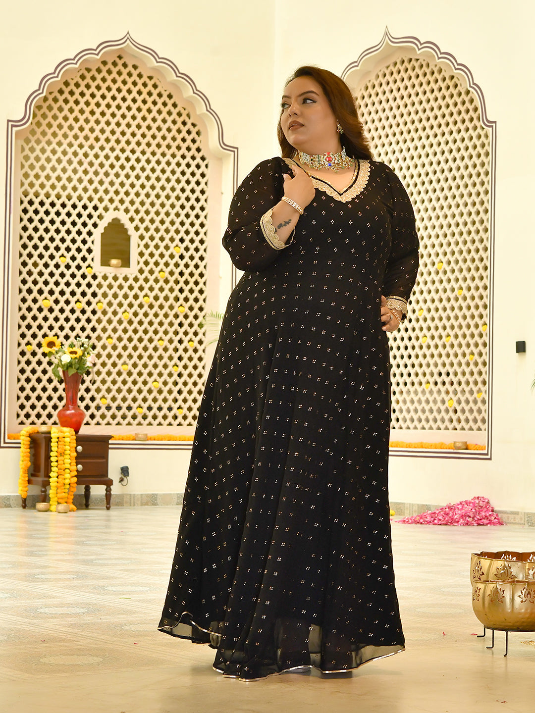 Royal Black Mukaish Georgette Anarkali with Dupatta