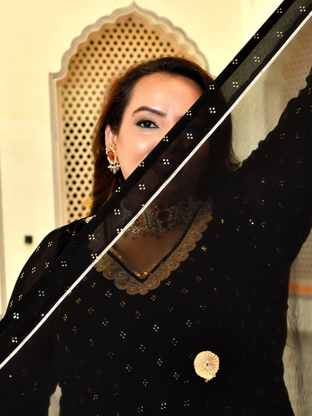 Royal Black Mukaish Georgette Anarkali with Dupatta