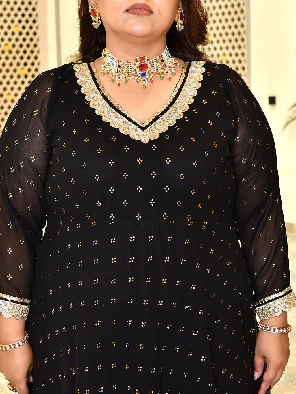Royal Black Mukaish Georgette Anarkali with Dupatta