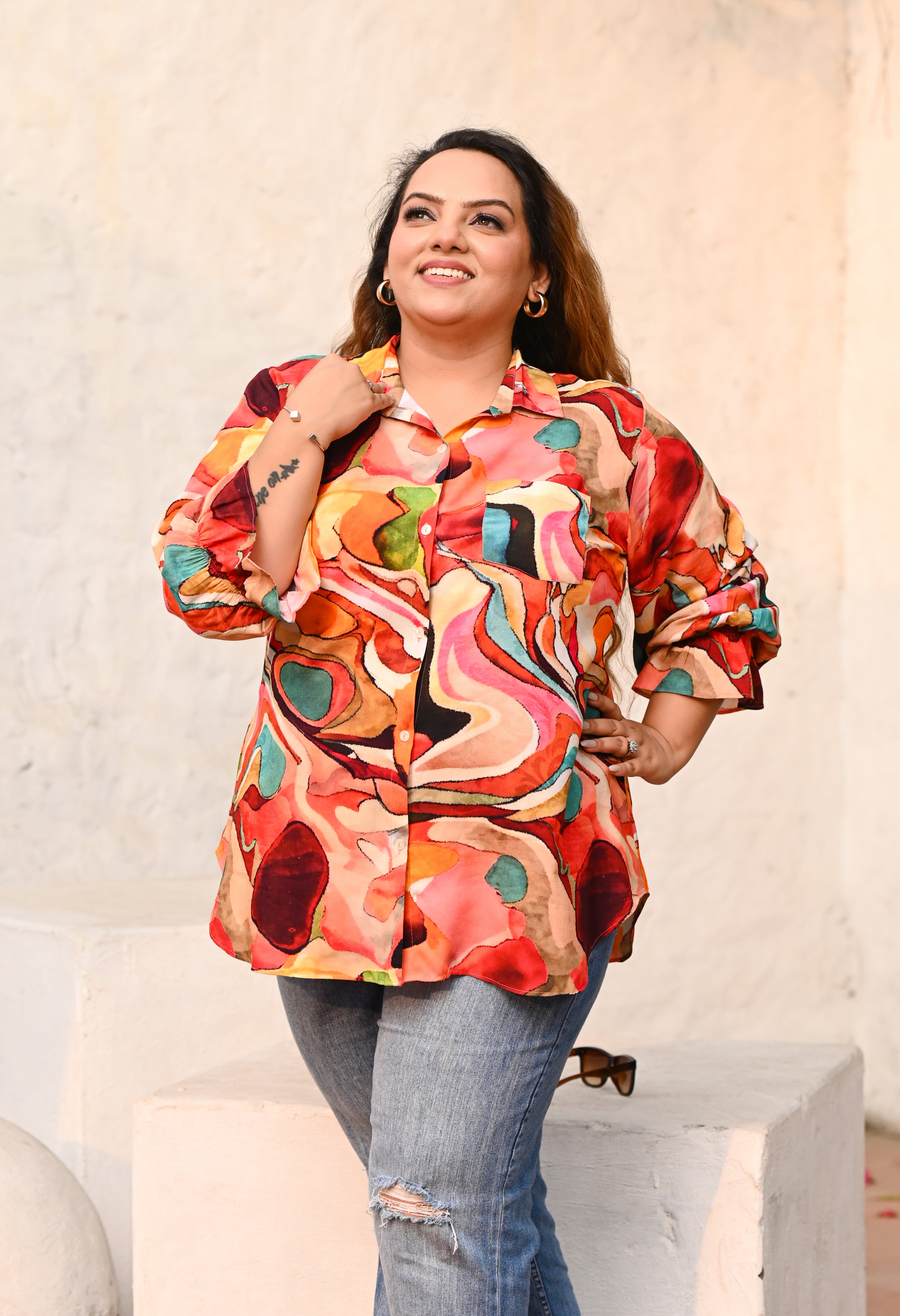 Plus Size Boho Swirl Abstract Shirt | Desinoor