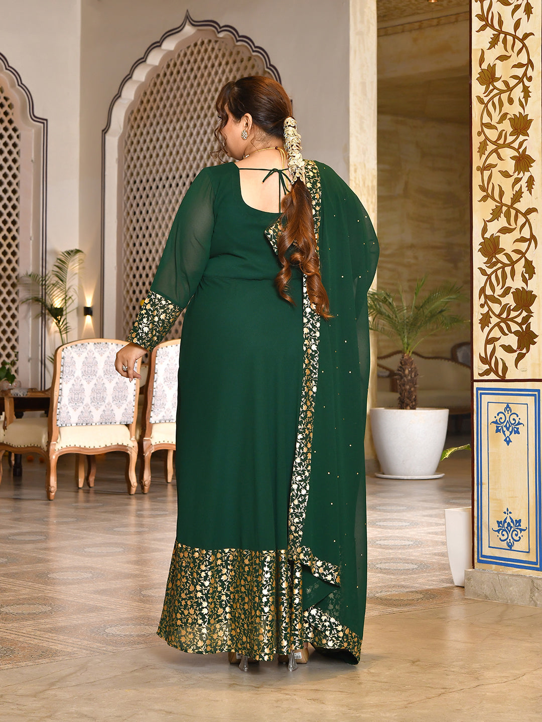 Emerald Bloom Georgette Anarkali with Dupatta