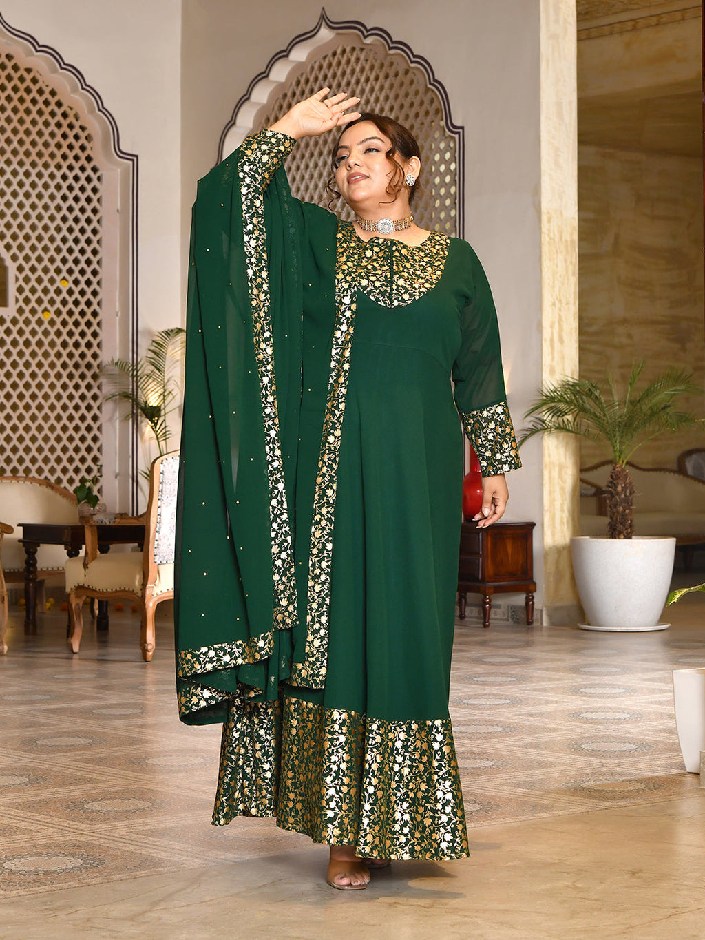 Emerald Bloom Georgette Anarkali with Dupatta