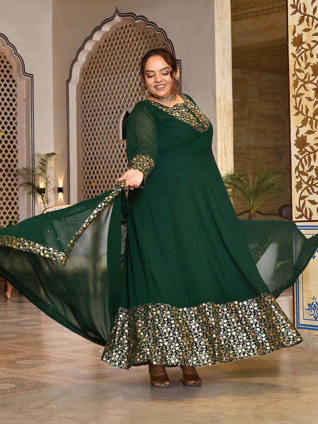 Emerald Bloom Georgette Anarkali with Dupatta