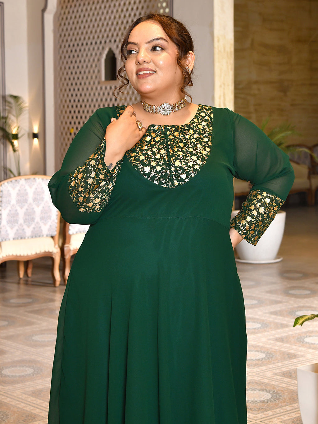 Emerald Bloom Georgette Anarkali with Dupatta