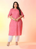 Plus Size Pink Batik Cotton Kurta