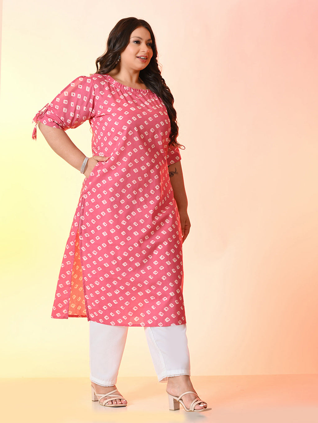 Plus Size Pink Batik Cotton Kurta