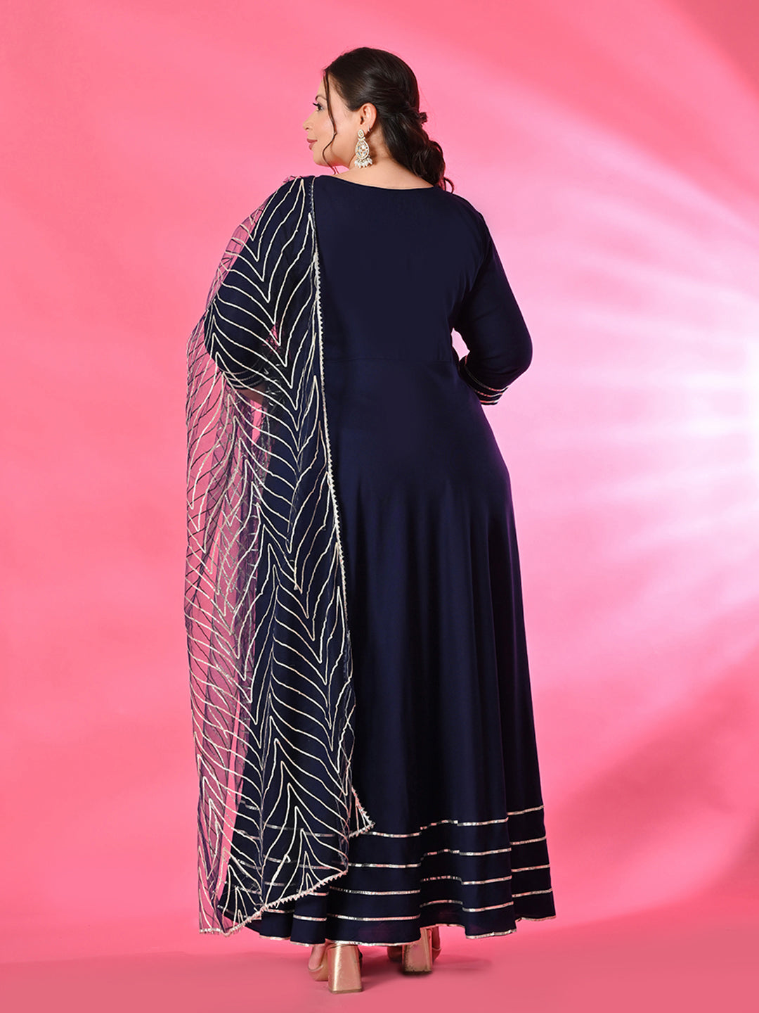 Plus Size Navy Blue Gota Rayon Anarkali with Dupatta