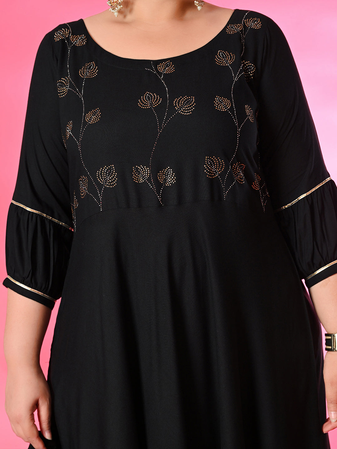 Plus Size Zehra Black Anarkali Kurta Set with Embellished Dupatta