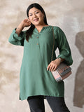 Sage Green Relaxed Fit Scalloped Rayon Kurta