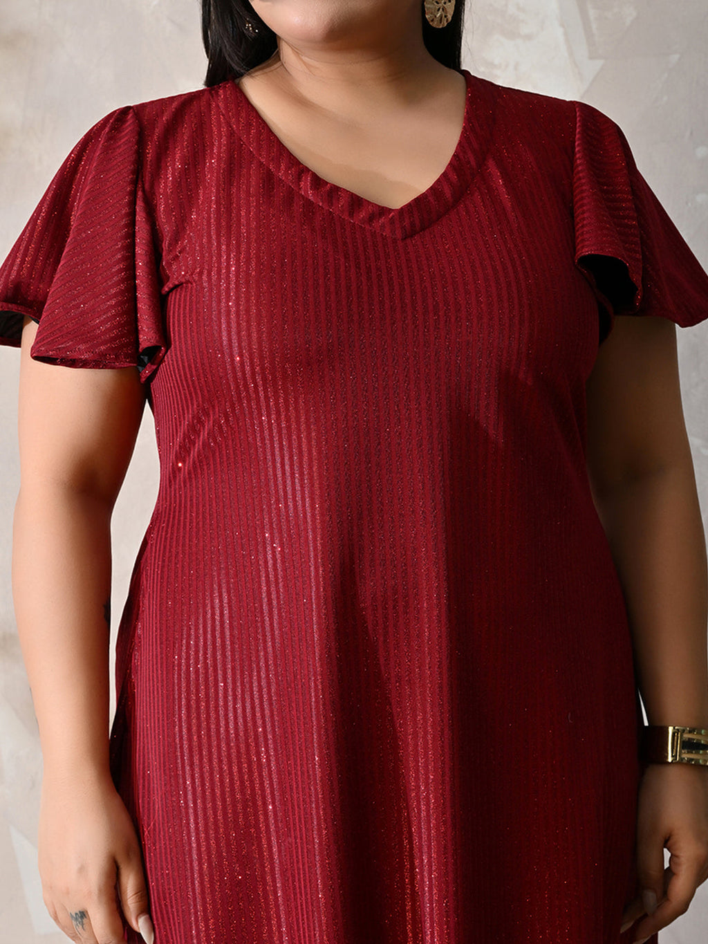 Scarlet Shine Royale Lycra Midi Dress with Flowy Hemline