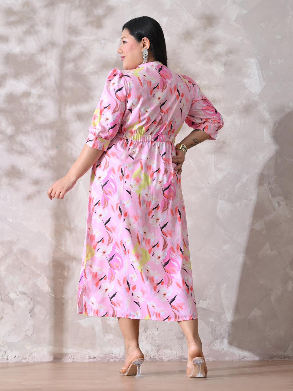 Pink Petal Muse Moss Crepe Dress with Relaxed Silhouette