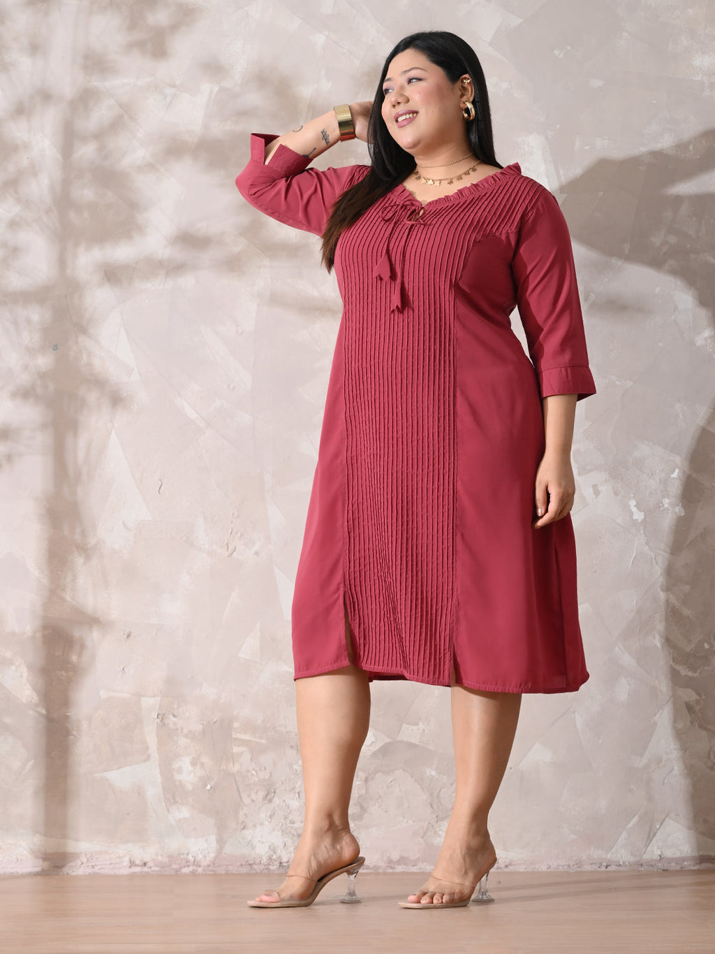 Ruby Essence Pintuck Crepe Dress